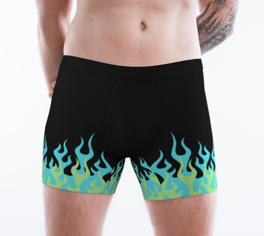 Blue Green Hot Rod Flames Boxer Briefs