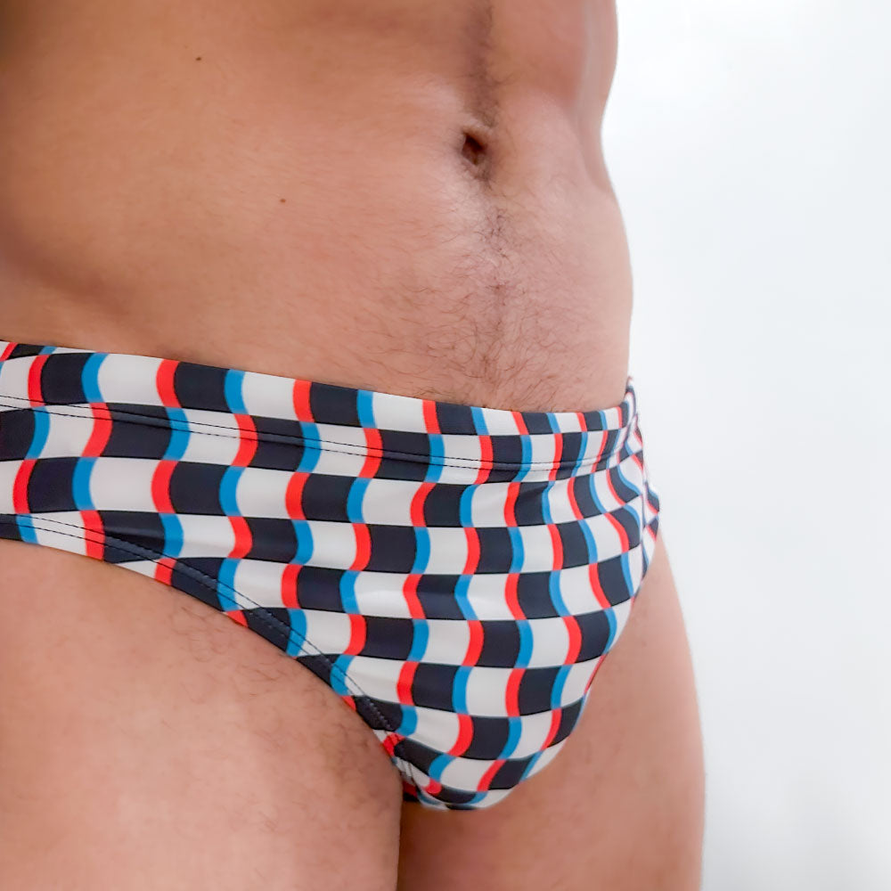 3D Wavy Checker Print Swim Briefs