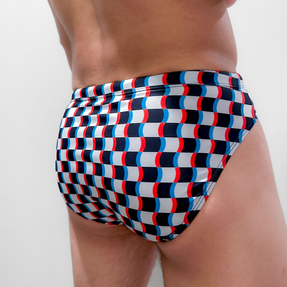 3D Wavy Checker Print Swim Briefs