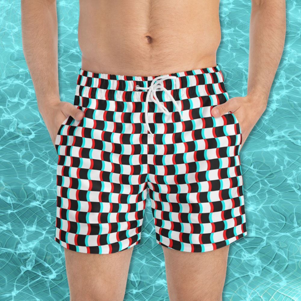 3D Wavy Checkerboard Swim Trunks