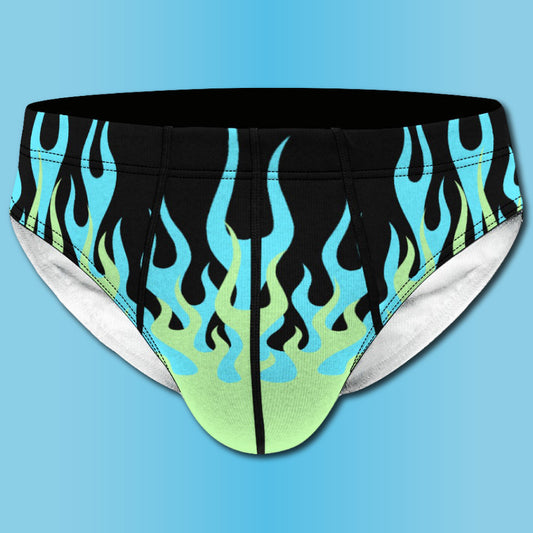 Blue and Green Hot Rod Flames / Fire Print Men's Briefs