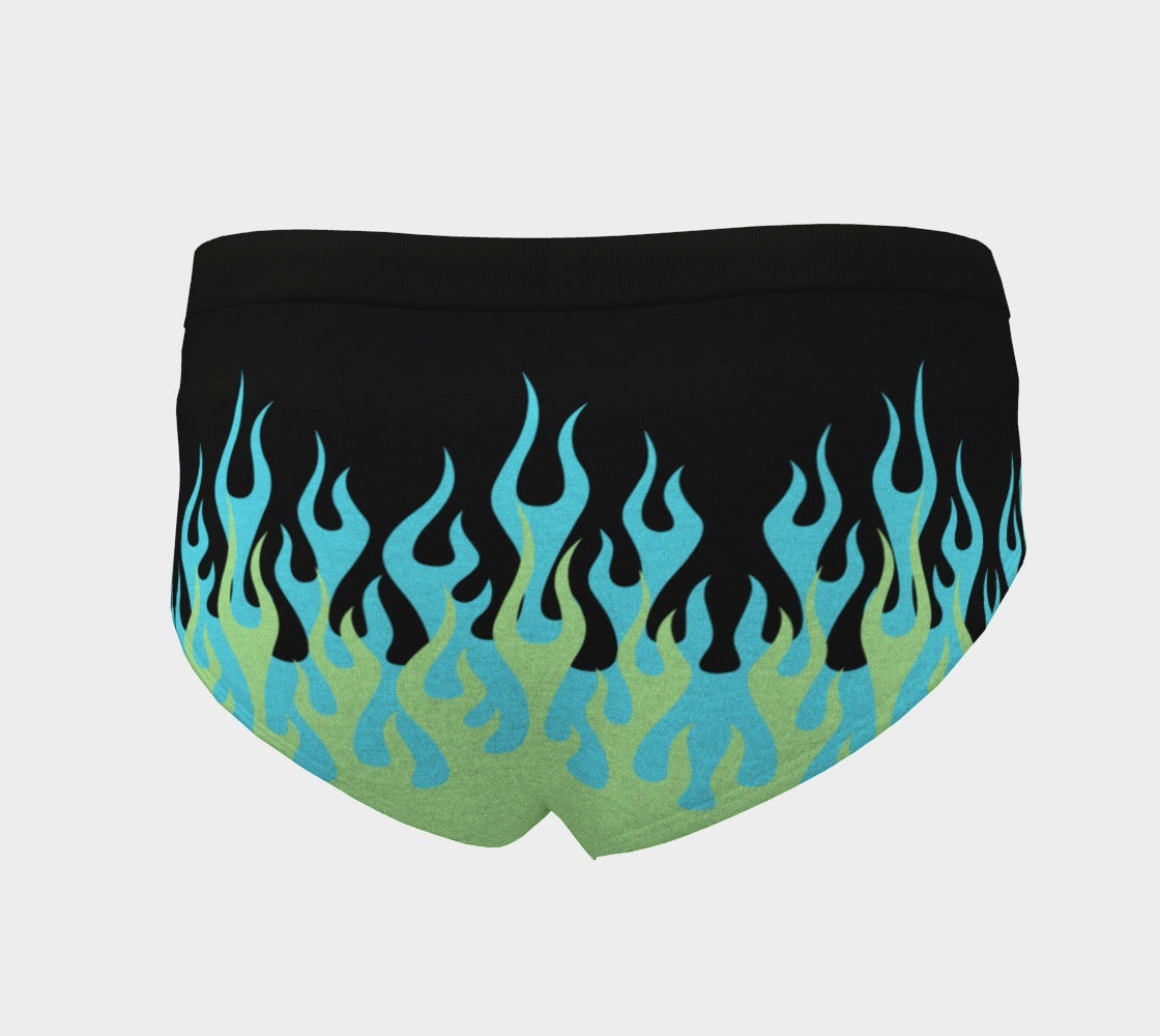 Blue and Green Hot Rod Flame / Fire Print Women's Cheeky Briefs