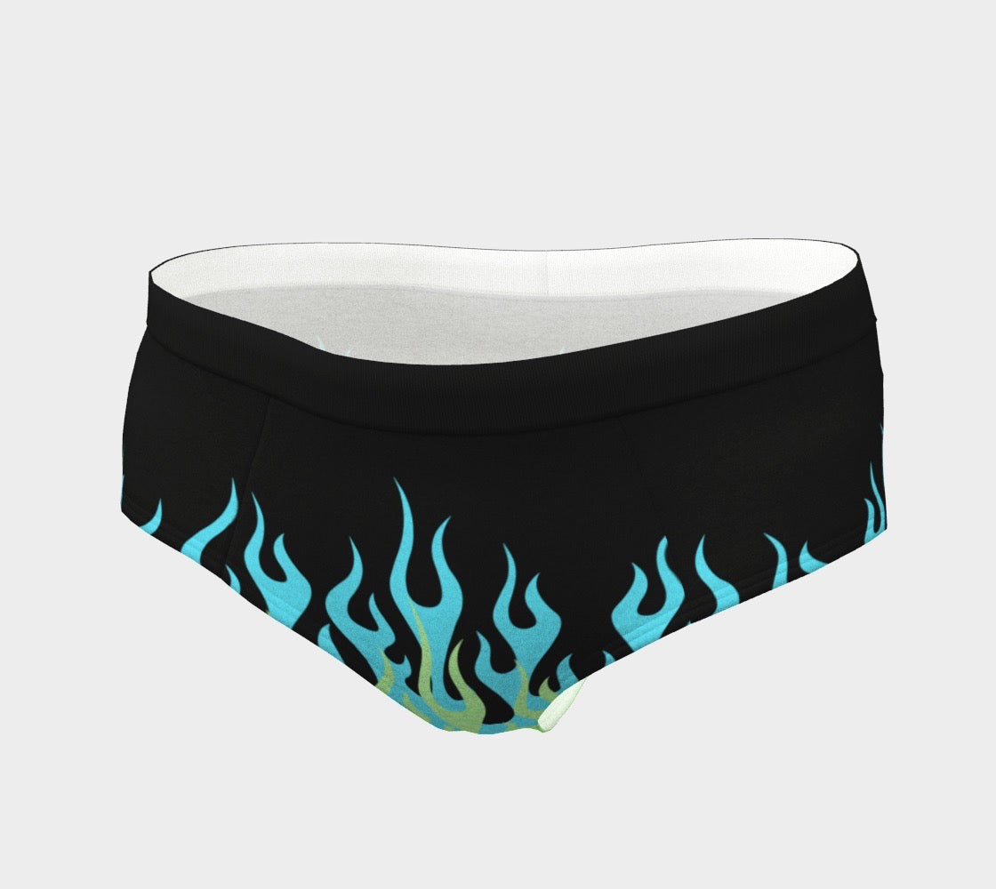 Blue and Green Hot Rod Flame / Fire Print Women's Cheeky Briefs
