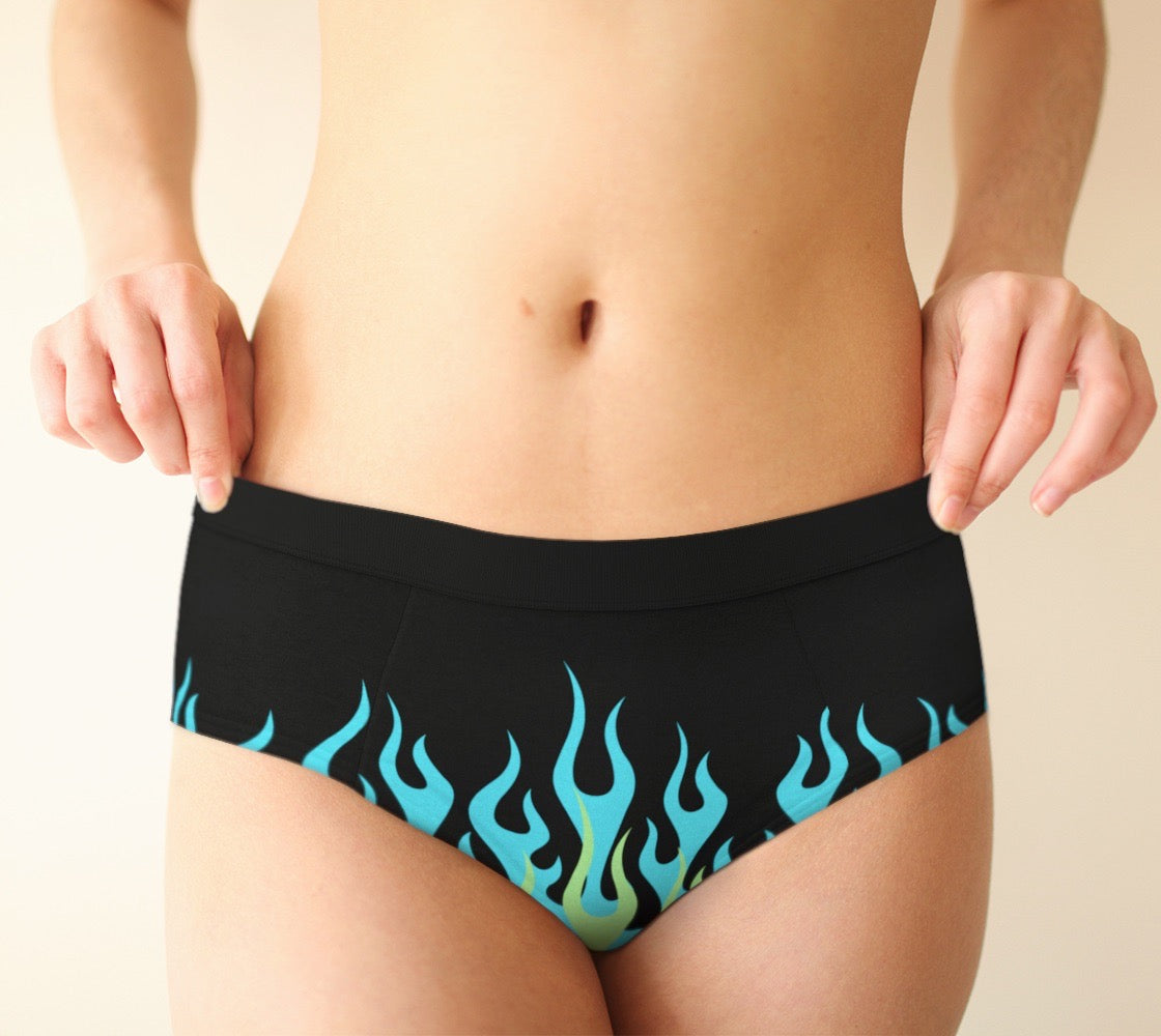 Blue and Green Hot Rod Flame / Fire Print Women's Cheeky Briefs
