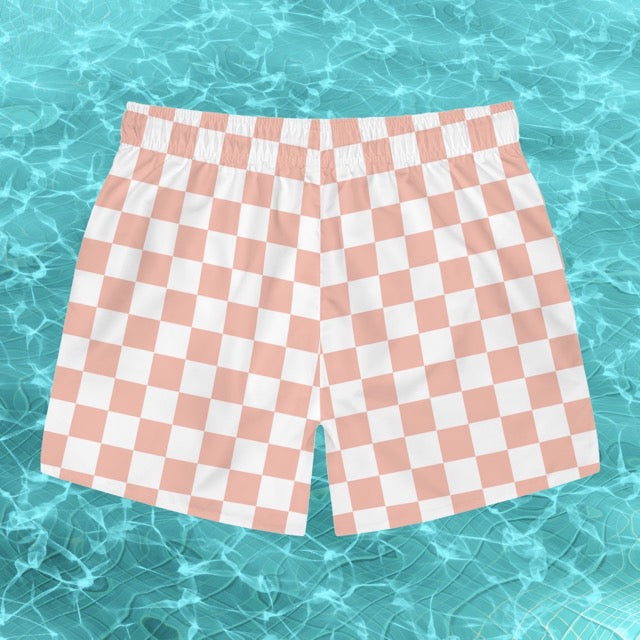 Checkerboard Swim Trunks in Coral - Alex Mac Design