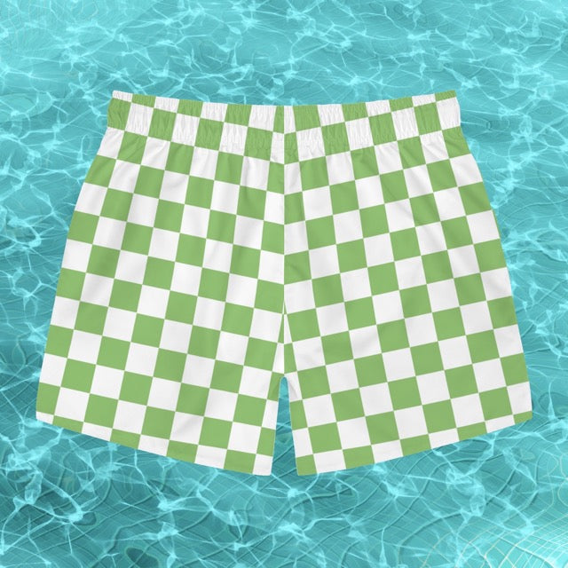 Checkerboard Swim Trunks in Pistachio Green - Alex Mac Design