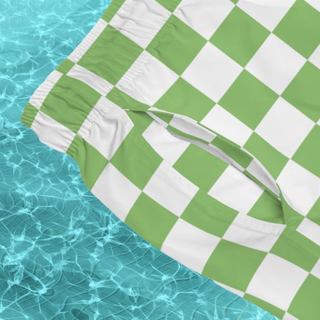 Checkerboard Swim Trunks in Pistachio Green - Alex Mac Design