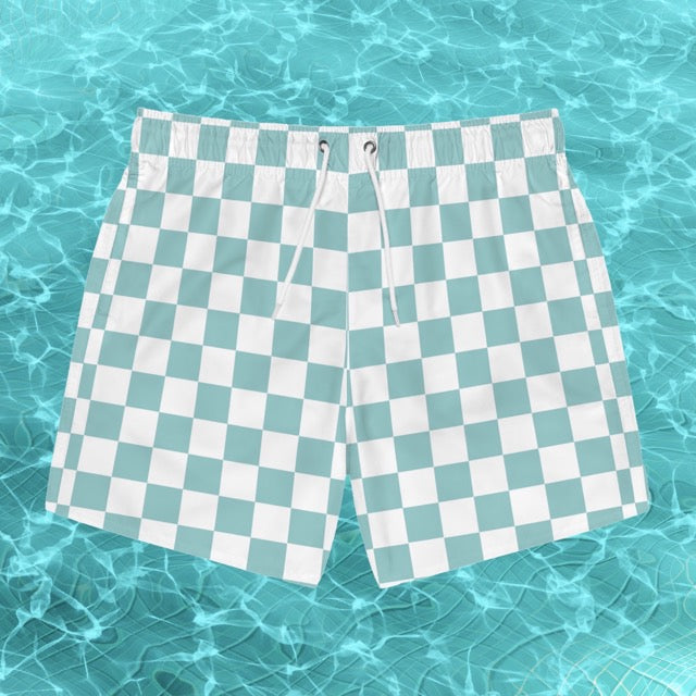 Checkerboard Swim Trunks in Teal - Alex Mac Design