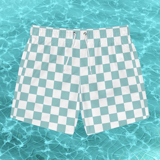Checkerboard Swim Trunks in Teal - Alex Mac Design