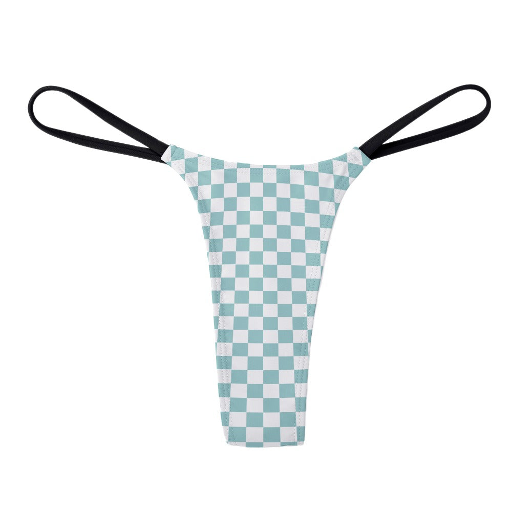 Pastel Teal Checkerboard Print Thong - Alex Mac Design