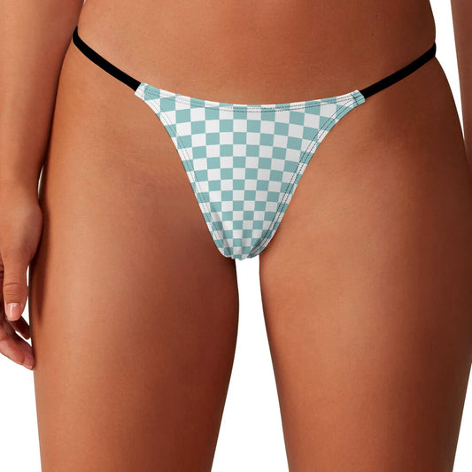 Pastel Teal Checkerboard Print Thong - Alex Mac Design