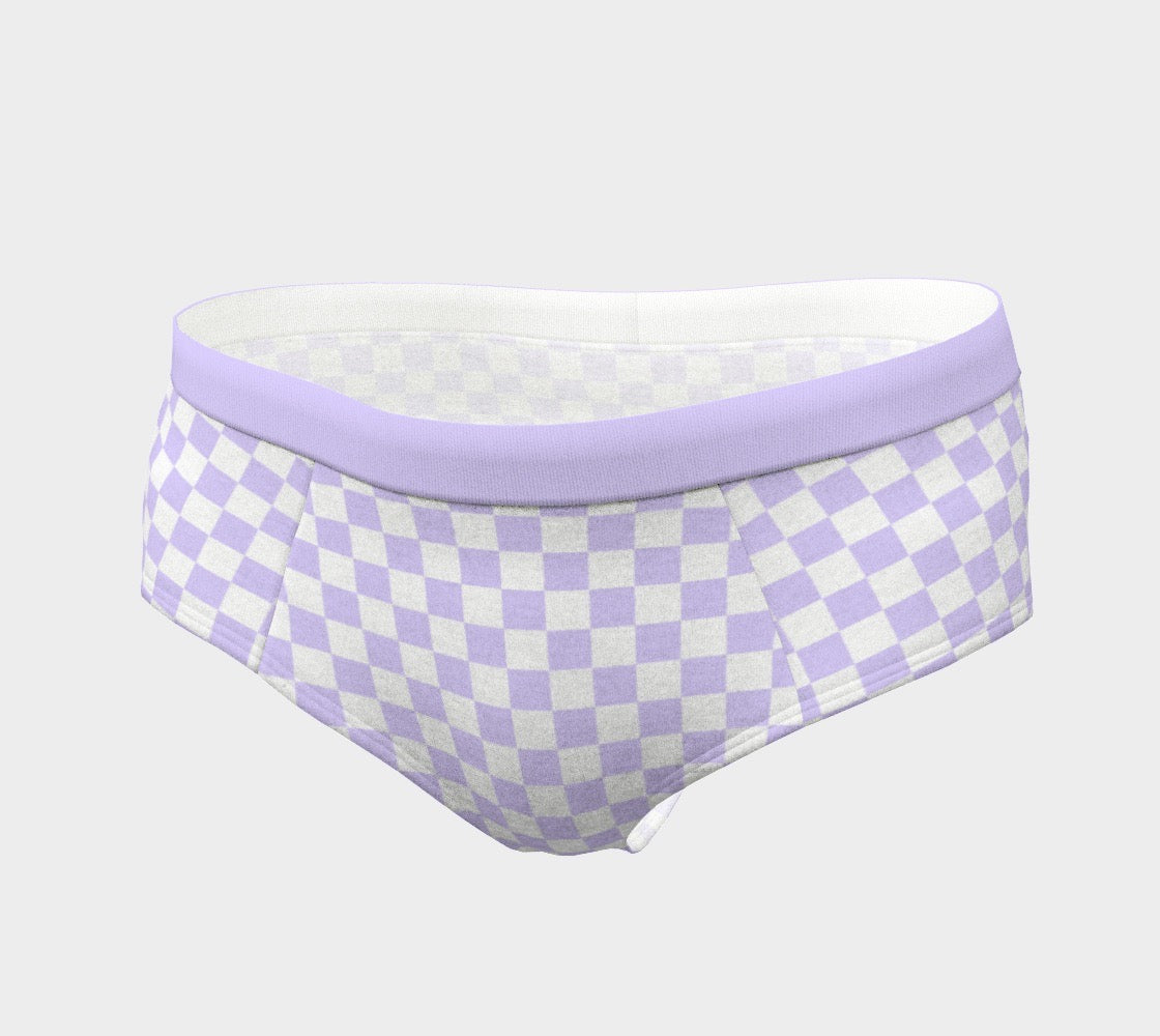 Pastel Purple Checkerboard Print Women's Cheeky Briefs