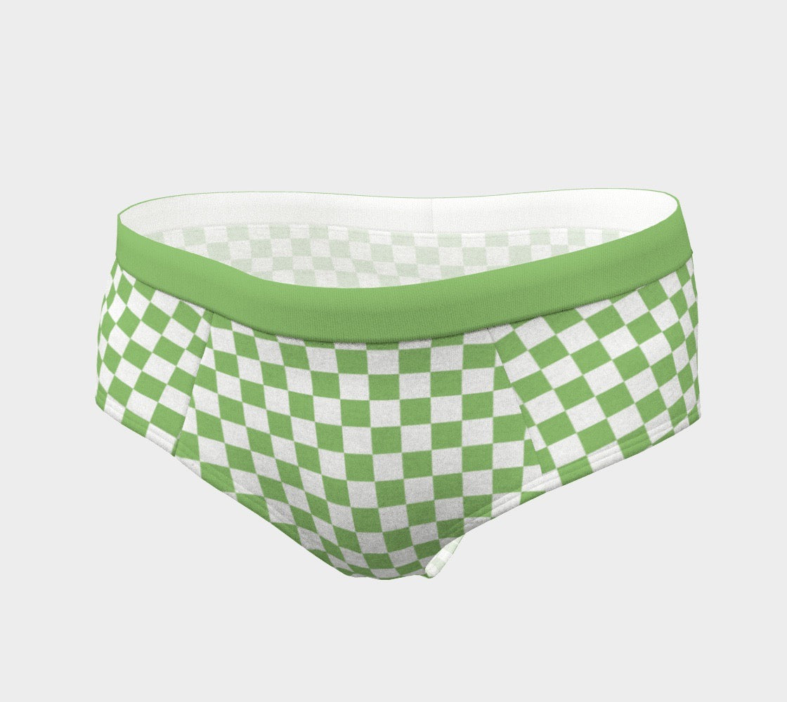 Pistachio Green Checkerboard Print Women's Cheeky Briefs