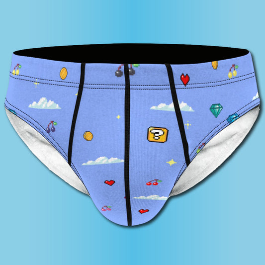 Gaymer Pride Men's Briefs With Retro Video Game Pixel Art Pattern