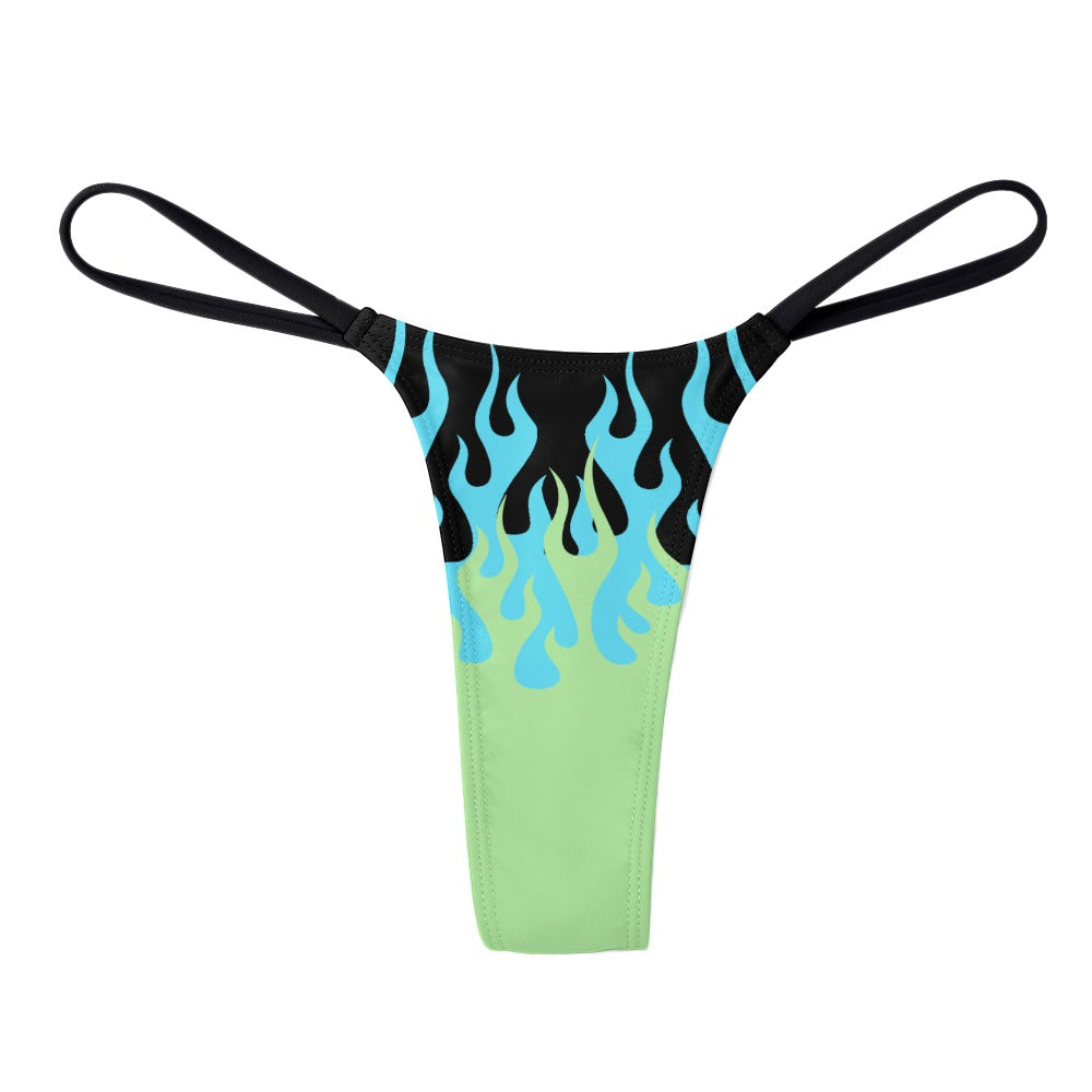 Blue and Green Hot Rod Flame / Fire Print Women's Thong - Alex Mac Design