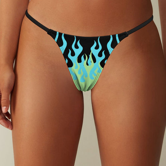 Blue and Green Hot Rod Flame / Fire Print Women's Thong - Alex Mac Design