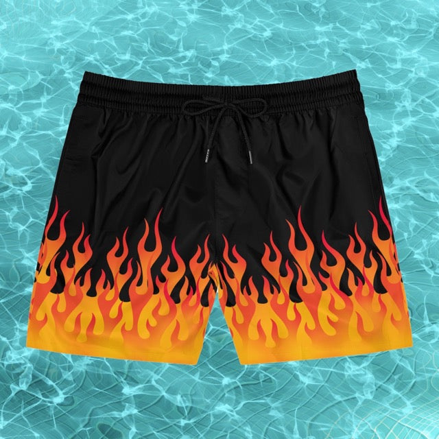 Hot Rod Flames / Fire Print Swim Trunks - Alex Mac Design