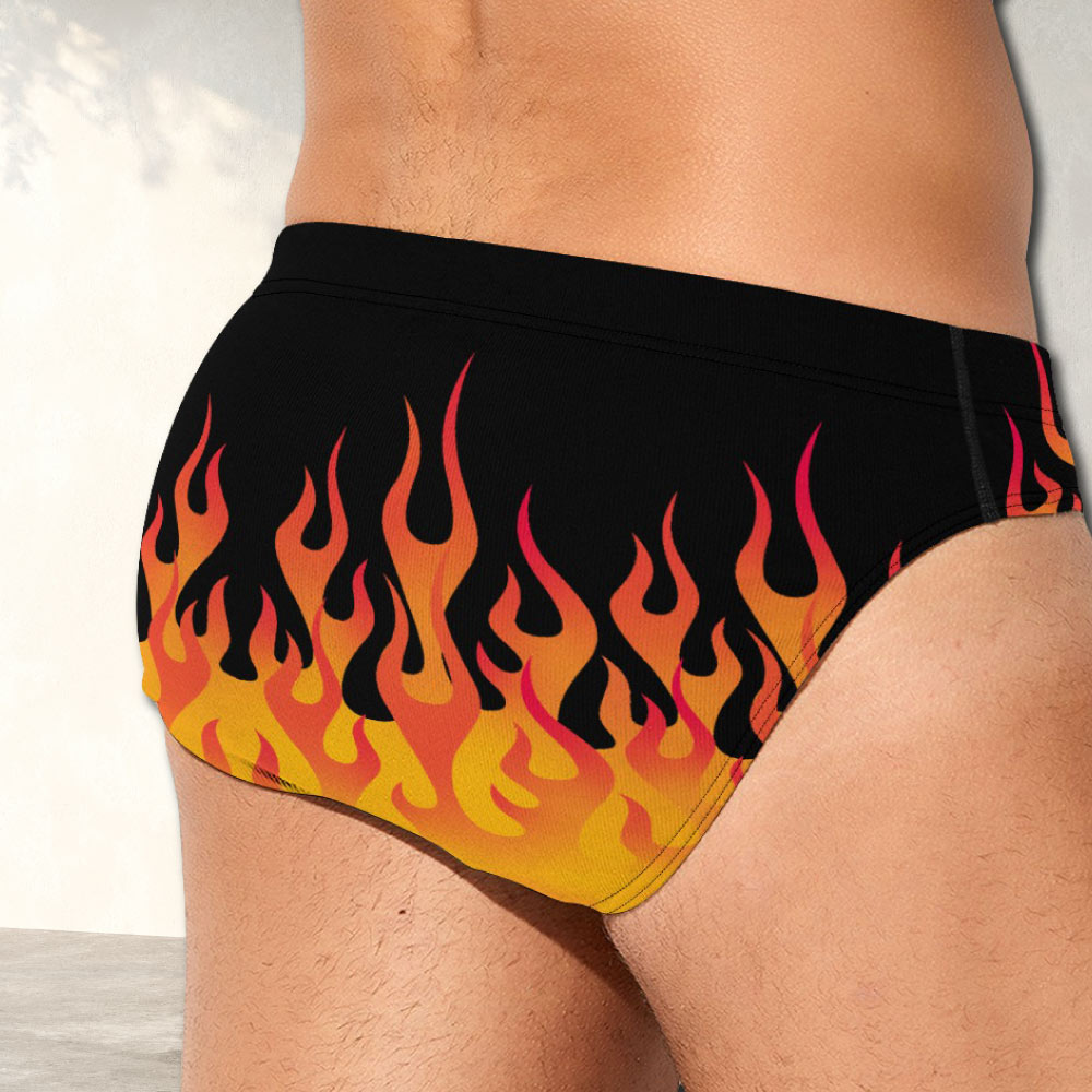 Hot Rod Flames - Fire Print Mens Brief Underwear - Alex Mac Design