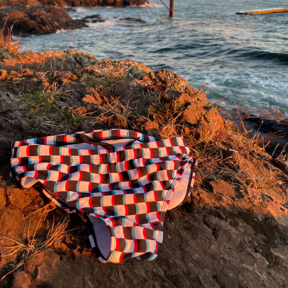3D Wavy Checkerboard Mens Swim Briefs