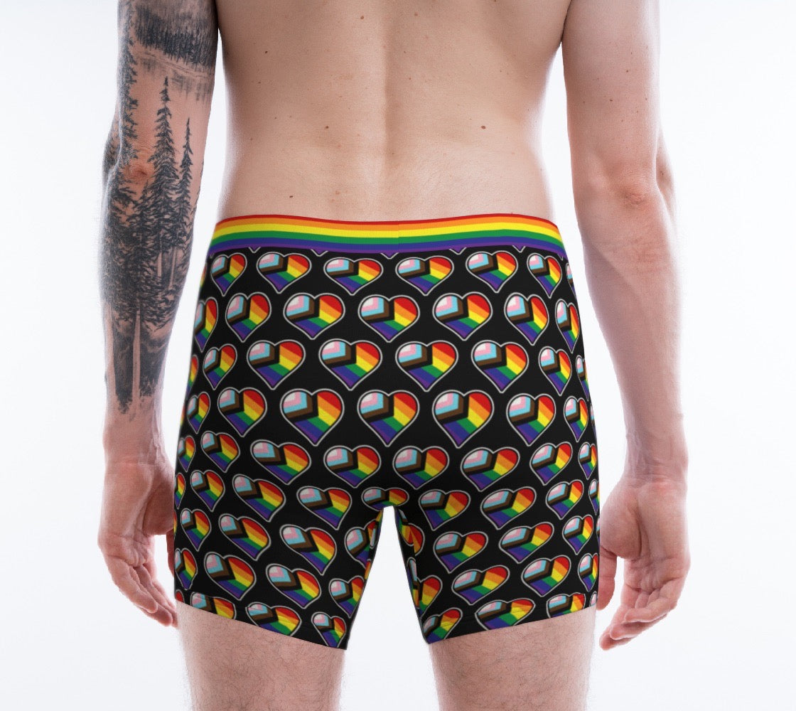 Progress Pride Flag Heart Shape Pattern Men's Boxer Briefs