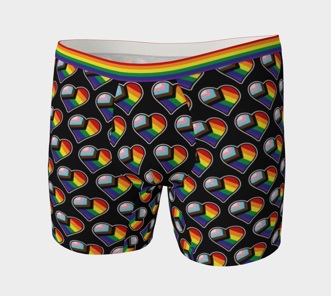 Progress Pride Flag Heart Shape Pattern Men's Boxer Briefs