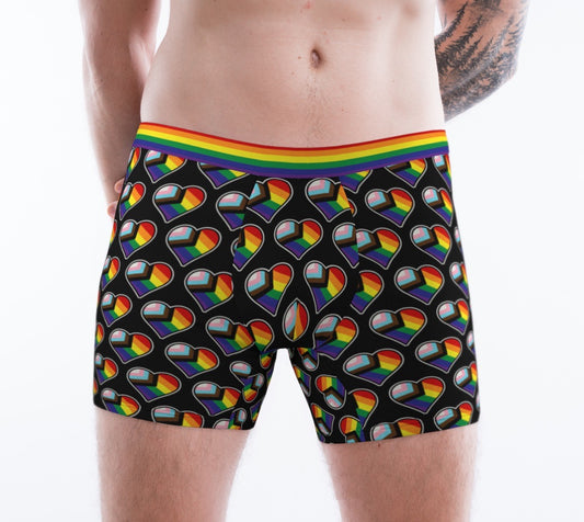 Progress Pride Flag Heart Shape Pattern Men's Boxer Briefs