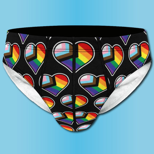 Progress Pride Flag Rainbow Heart Shape Pattern Men's Briefs