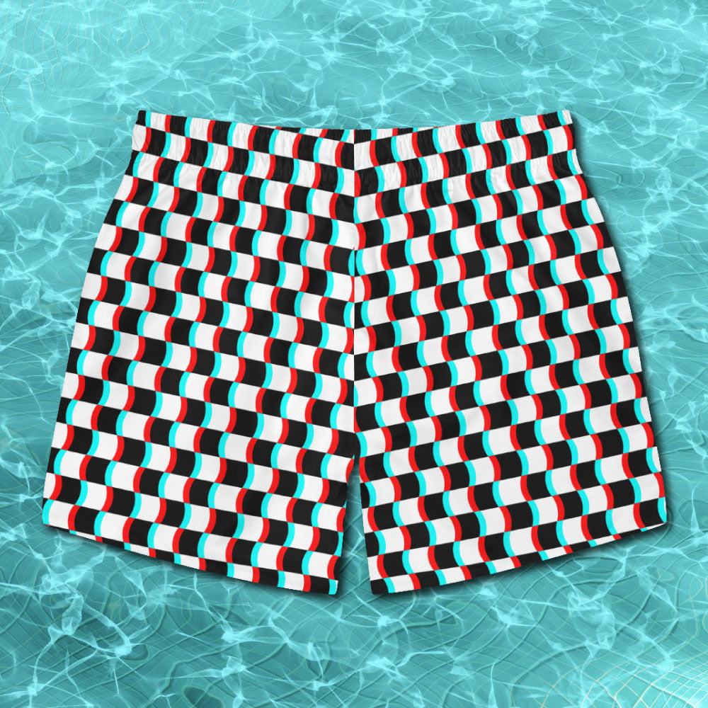 3D Wavy Checkerboard Swim Trunks