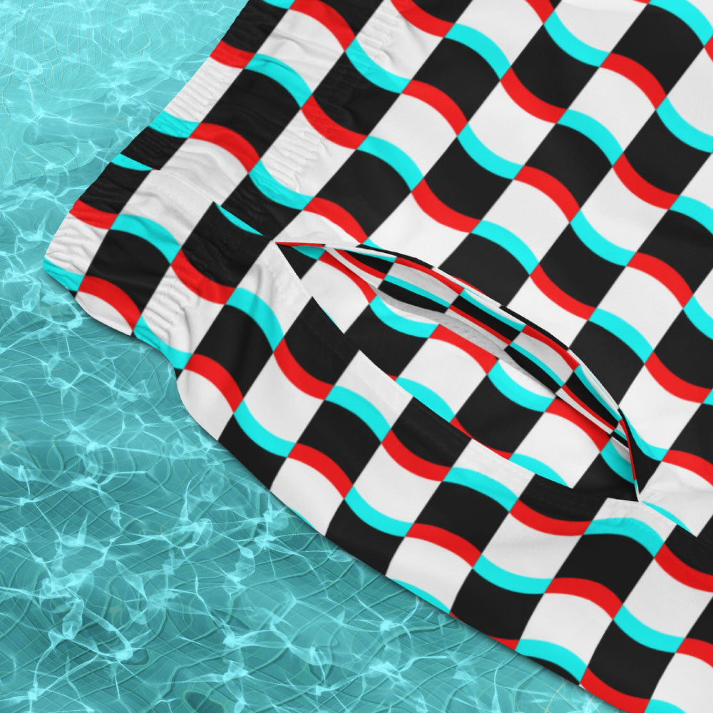 3D Wavy Checkerboard Swim Trunks