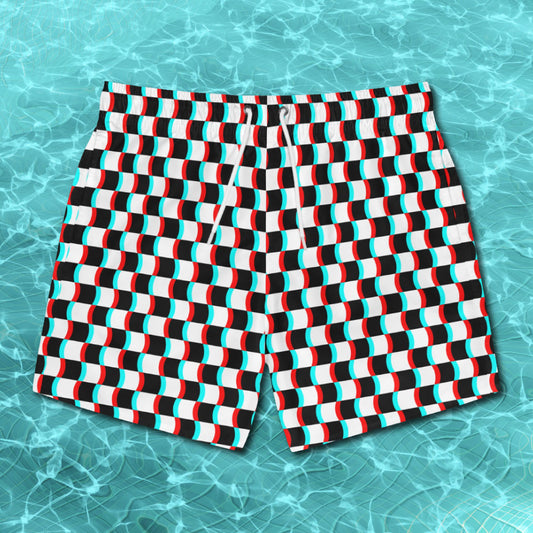 3D Wavy Checkerboard Swim Trunks