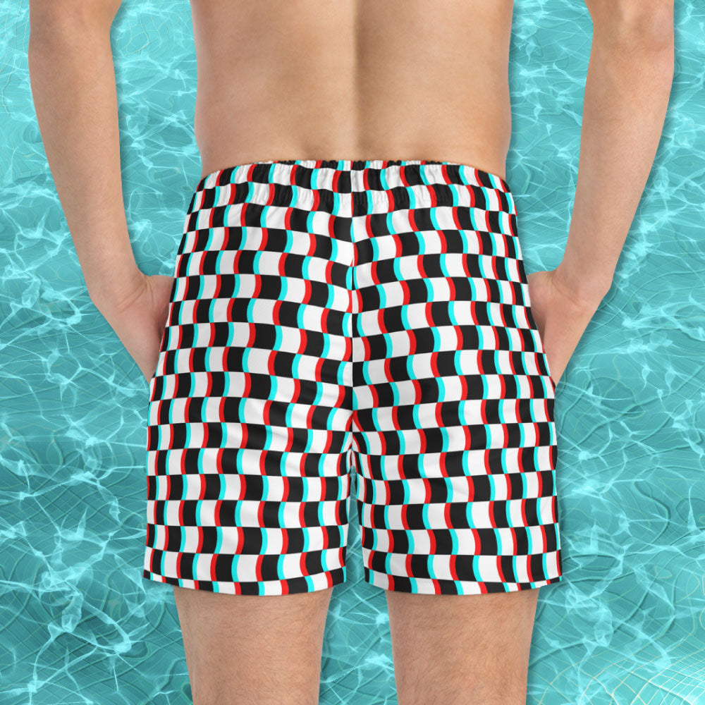 3D Wavy Checkerboard Swim Trunks