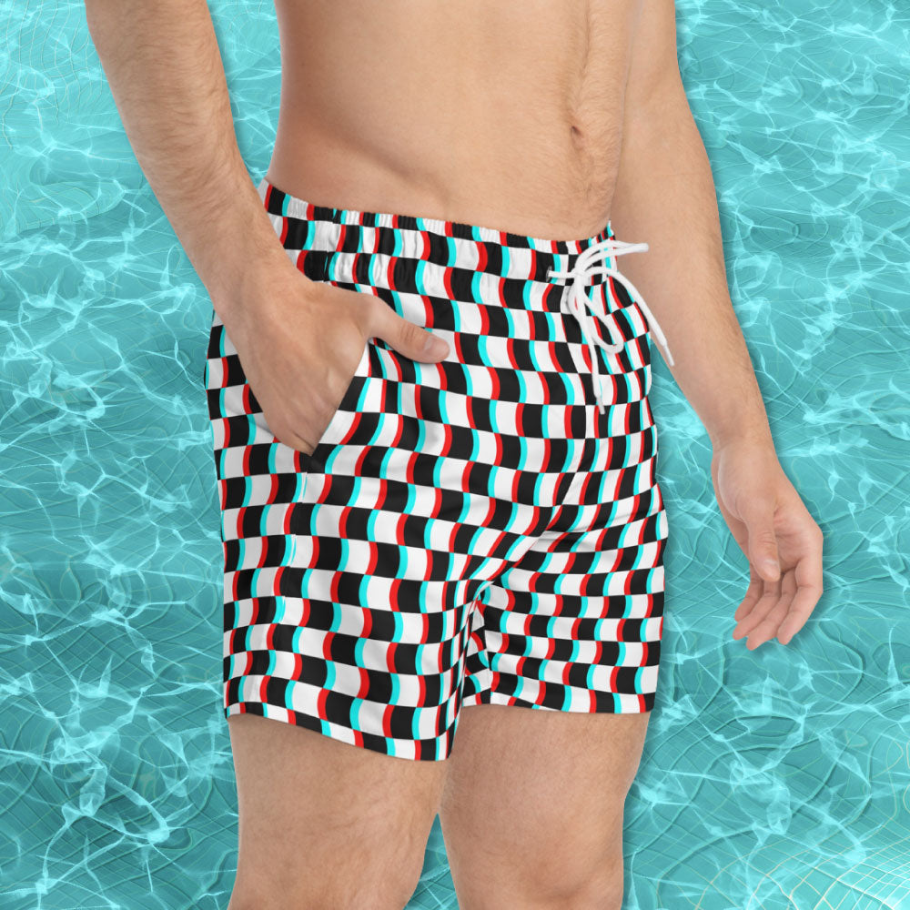 3D Wavy Checkerboard Swim Trunks