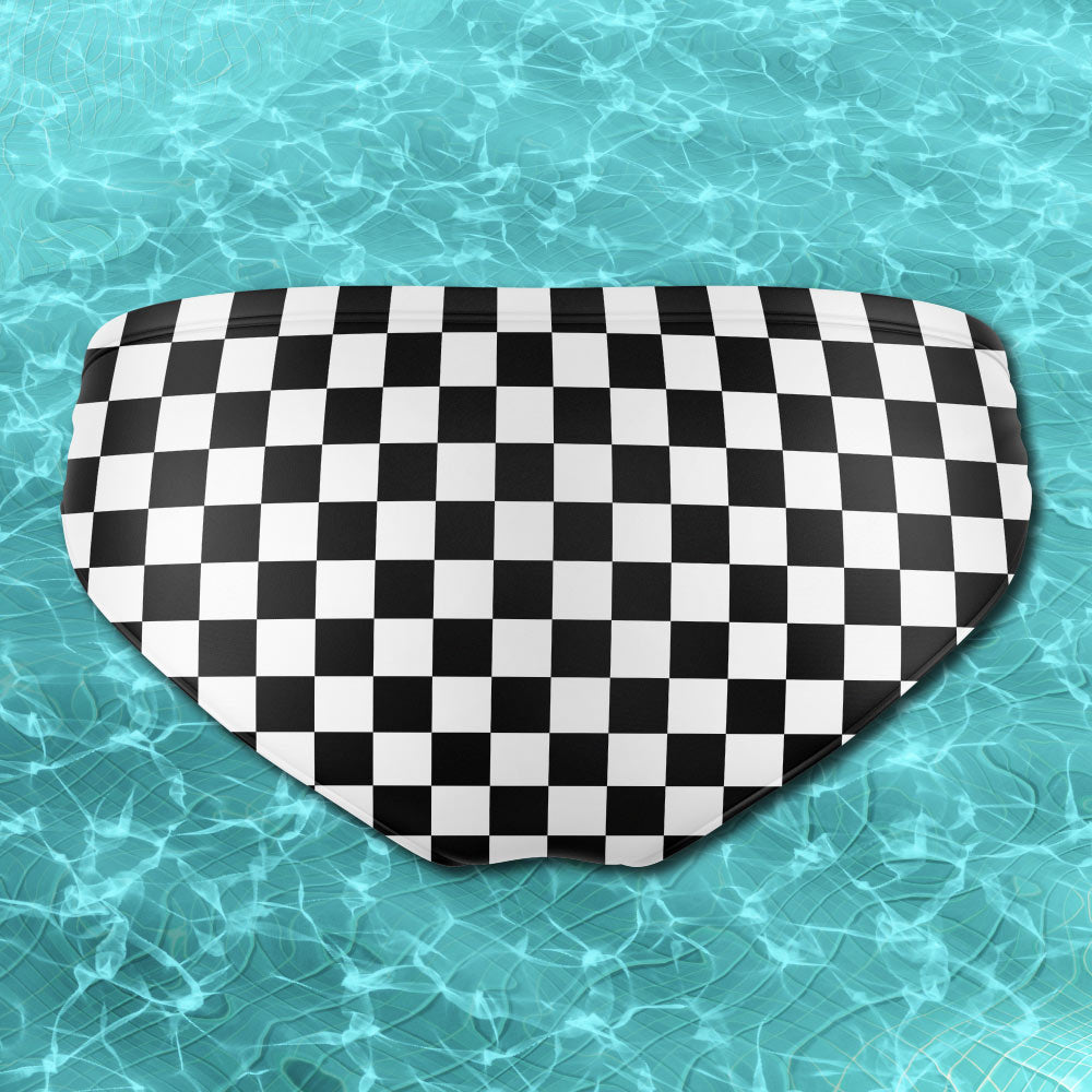 Black and White Checkerboard Print Men's Speedo - Alex Mac Design