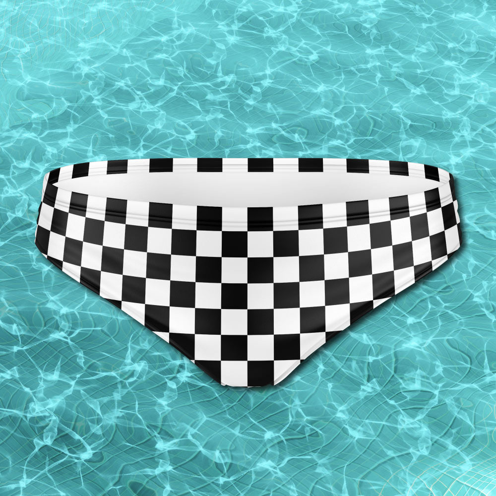 Black and White Checkerboard Print Men's Speedo - Alex Mac Design