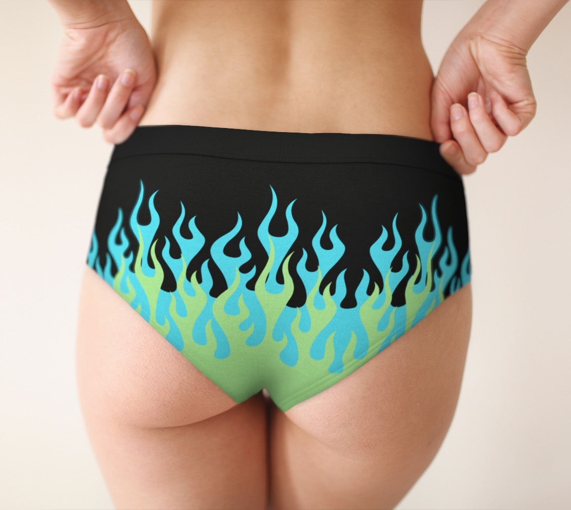 Blue and Green Hot Rod Flame / Fire Print Women's Cheeky Briefs