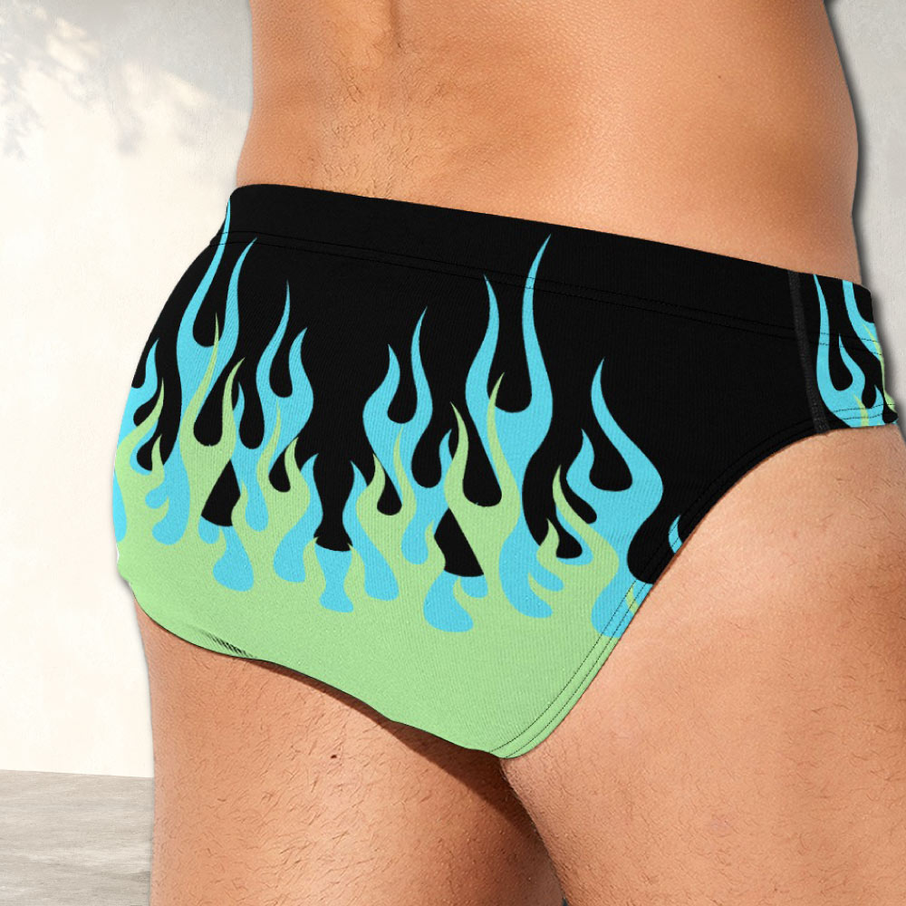 Blue and Green Hot Rod Flames Mens Brief Underwear - Alex Mac Design