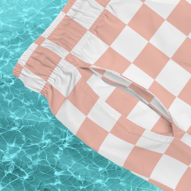 Checkerboard Swim Trunks in Coral - Alex Mac Design