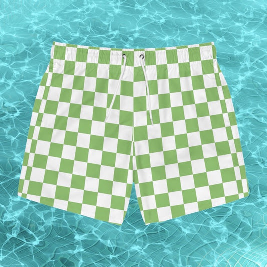 Checkerboard Swim Trunks in Pistachio Green - Alex Mac Design