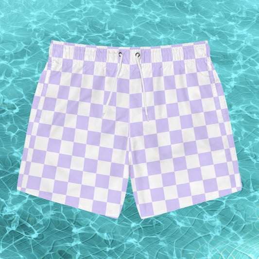 Checkerboard Swim Trunks in Lavender - Alex Mac Design