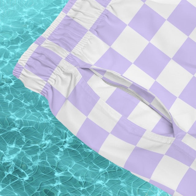 Checkerboard Swim Trunks in Lavender - Alex Mac Design