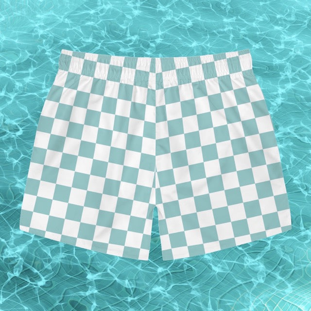 Checkerboard Swim Trunks in Teal - Alex Mac Design