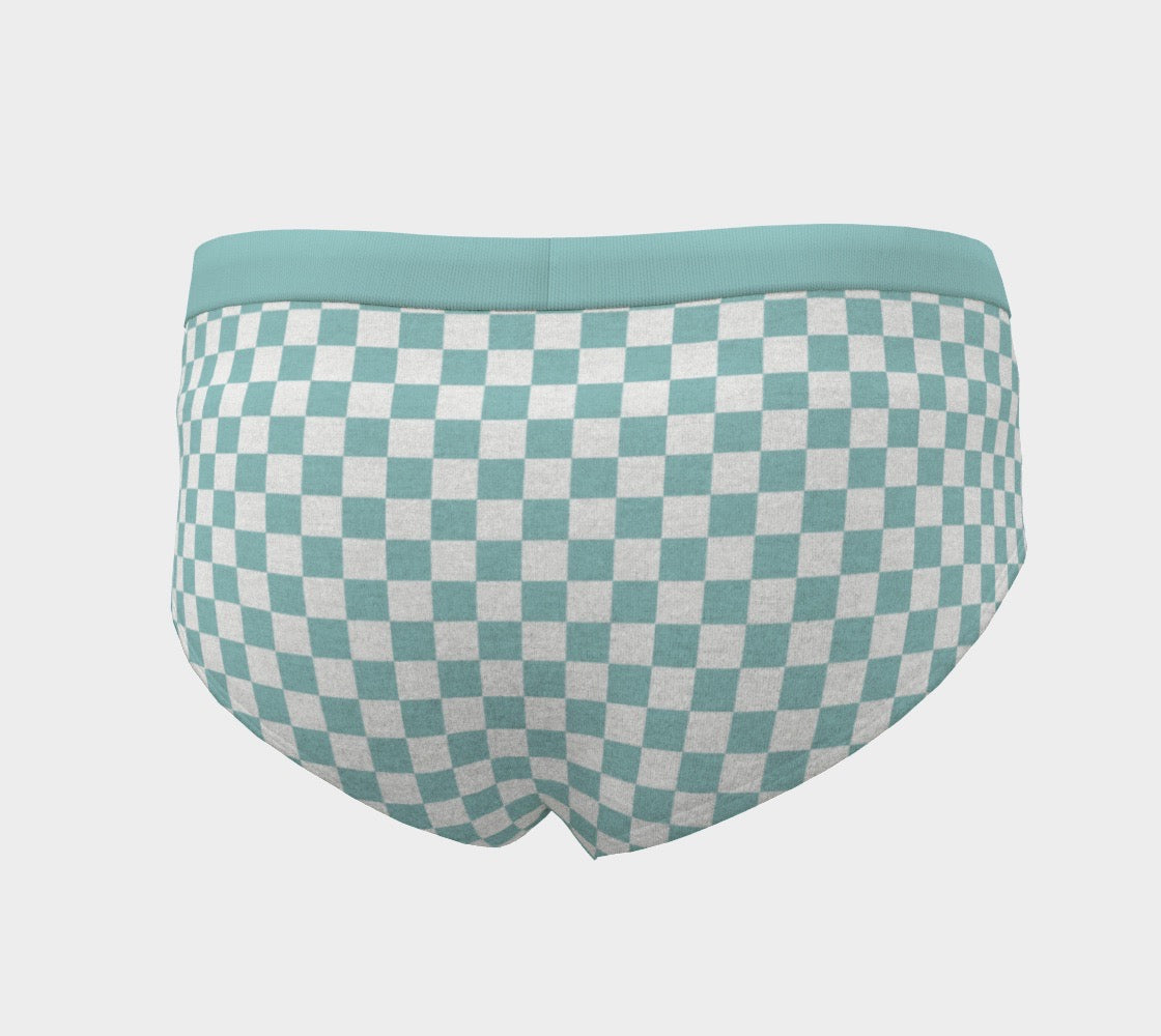 Pastel Teal Checkerboard Print Women's Cheeky Briefs