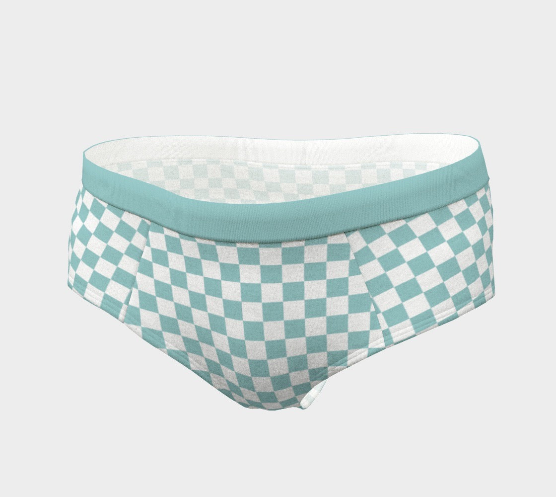 Pastel Teal Checkerboard Print Women's Cheeky Briefs