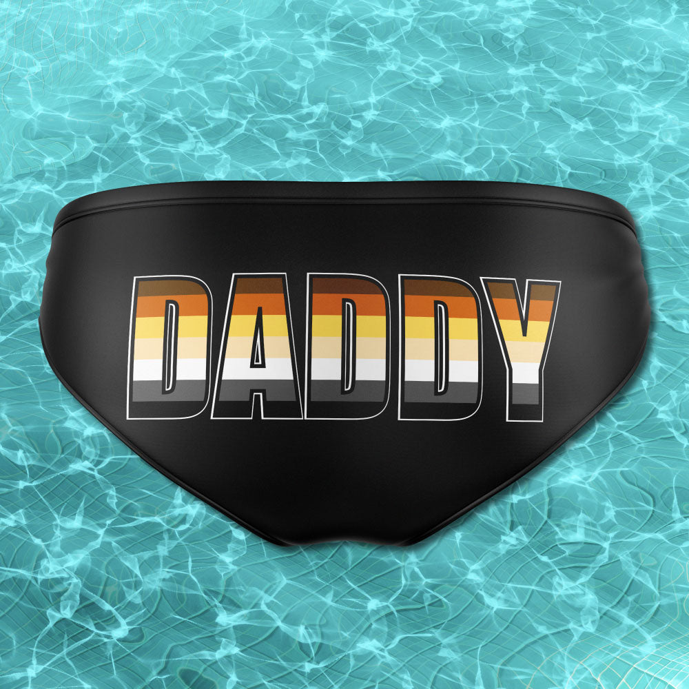 Daddy! Gay Bear Pride Flag Mens Speedo Style Swim Briefs