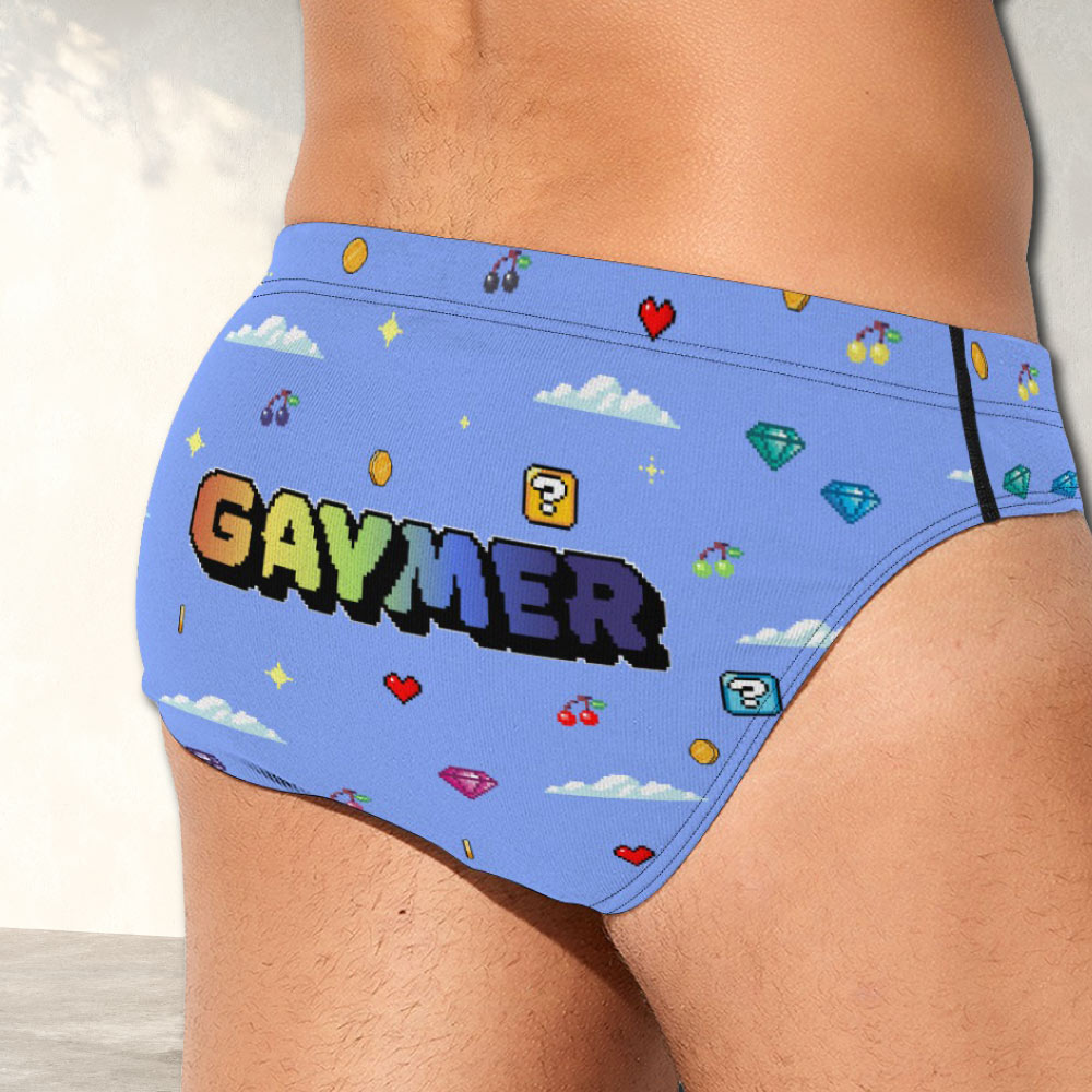 Gaymer Pride Retro Video Game Pixel Art Pattern Gay Mens Brief Underwear - Alex Mac Design