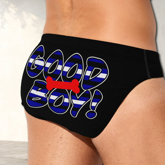Good Boy Pup Play Pride Flag Gay Mens Brief Underwear with Puppy Paw Print Detail - Alex Mac Design